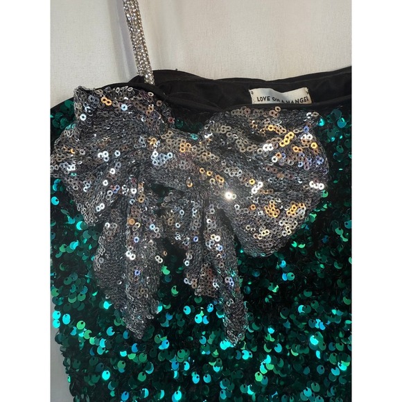Love On A Hanger Sequin NWT Bow Crop Top Emerald Green Silver Sparkle Y2K Glam - Picture 6 of 7